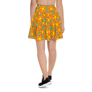 Orangeflower Pattern on Green - AOP Skater Skirt - Keen Eye Design