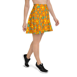Orangeflower Pattern on Green - AOP Skater Skirt - Keen Eye Design