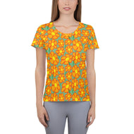 Orangeflower Pattern on Green - All-Over Print Women's Athletic T-shirt - Keen Eye Design