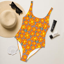 Load image into Gallery viewer, Orangeflower Pattern on Med Gray - AOP One-Piece Swimsuit - Keen Eye Design
