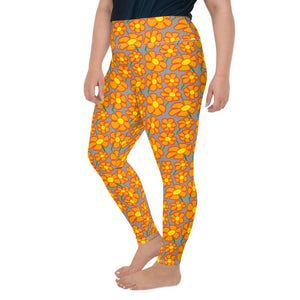 Orangeflower Pattern on Med Gray - AOP Plus Size Leggings - Keen Eye Design