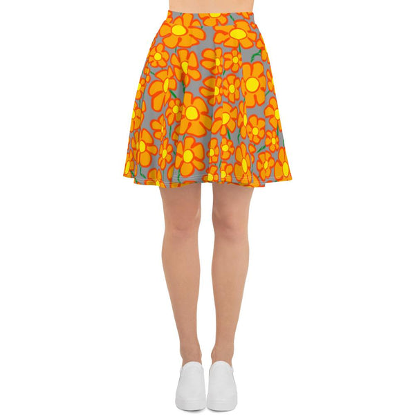 Orangeflower Pattern on Med Gray - AOP Skater Skirt - Keen Eye Design