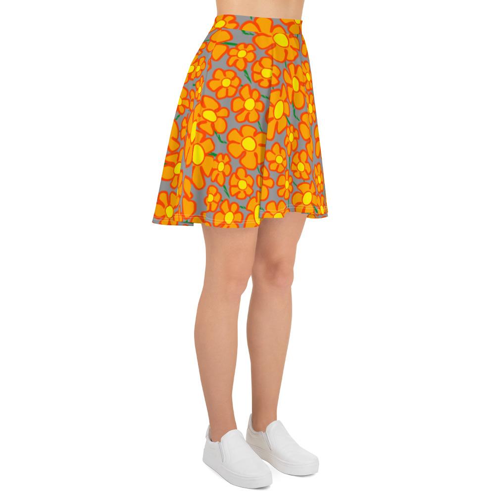 Orangeflower Pattern on Med Gray - AOP Skater Skirt - Keen Eye Design
