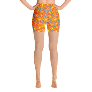Orangeflower Pattern on Med Gray - Yoga Shorts - Keen Eye Design