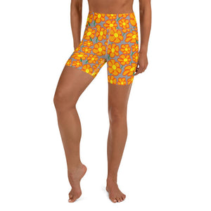 Orangeflower Pattern on Med Gray - Yoga Shorts - Keen Eye Design