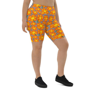 Orangeflower Pattern on Med Grey - Biker Shorts - Keen Eye Design