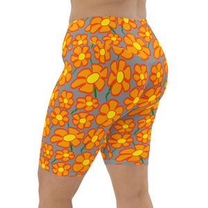 Orangeflower Pattern on Med Grey - Biker Shorts - Keen Eye Design