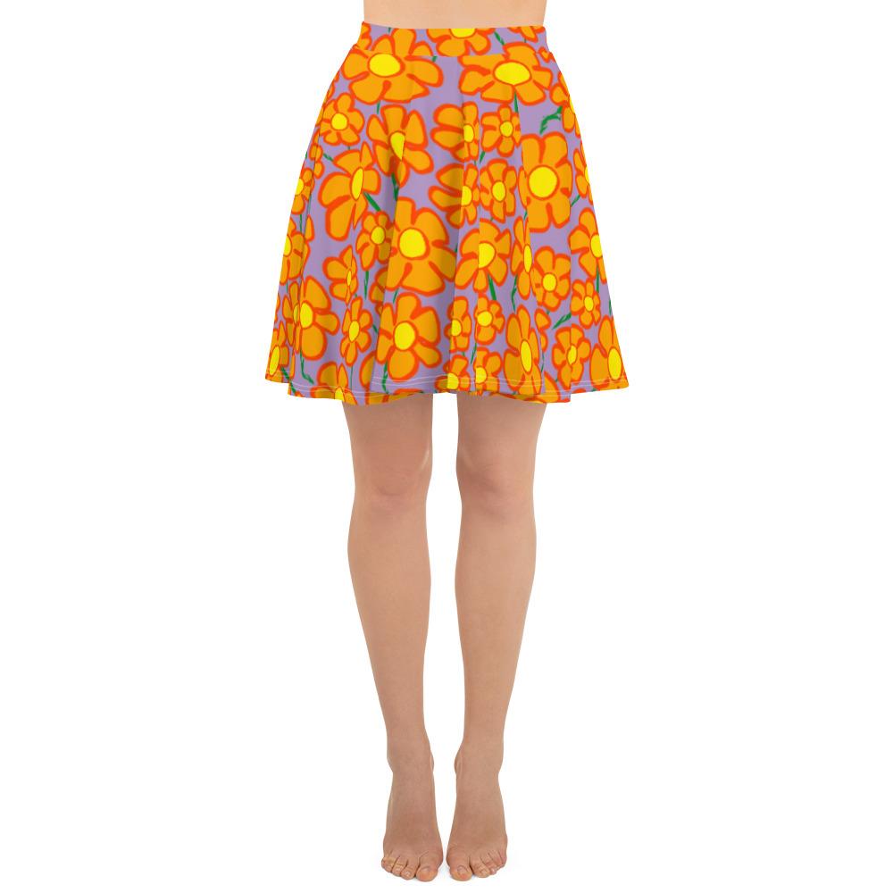 Orangeflower Pattern on Purple - AOP Skater Skirt - Keen Eye Design