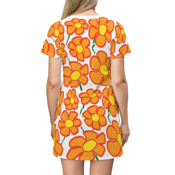 Orangeflower Pattern on White - AOP T-Shirt Dress - Keen Eye Design