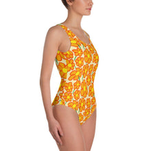 Load image into Gallery viewer, Orangeflower Pattern on Yellow - AOP One-Piece Swimsuit - Keen Eye Design
