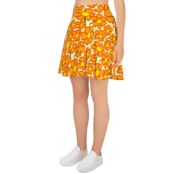 Orangeflower Pattern on Yellow - AOP Skater Skirt - Keen Eye Design