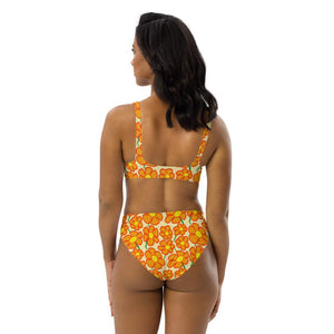 Orangeflower Pattern on Yellow - Recycled AOP High-waisted Bikini - Keen Eye Design