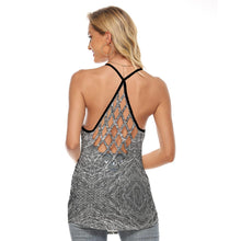 Load image into Gallery viewer, Reed Pattern - AOP Women&#39;s Gray Tones Criss-Cross Open Back Tank Top - Keen Eye Design
