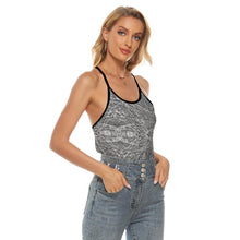 Load image into Gallery viewer, Reed Pattern - AOP Women&#39;s Gray Tones Criss-Cross Open Back Tank Top - Keen Eye Design
