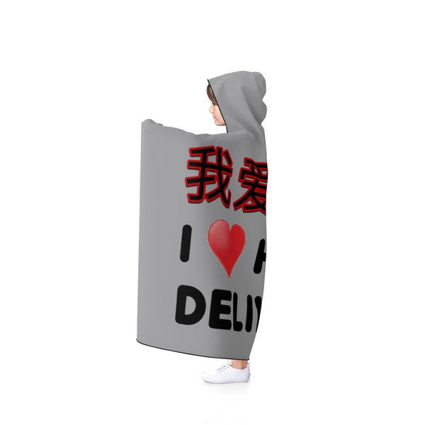 'Wo Ai Wai Mai' (I Love Home Delivery) - Grey Hooded Blanket - Keen Eye Design