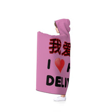 Load image into Gallery viewer, &#39;Wo Ai Wai Mai&#39; (I Love Home Delivery) - Pink Hooded Blanket - Keen Eye Design
