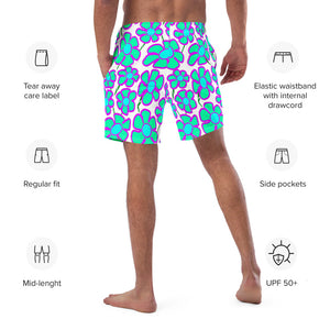 Greenflower on White - Men's Swim Trunks (Unisex Board Shorts)