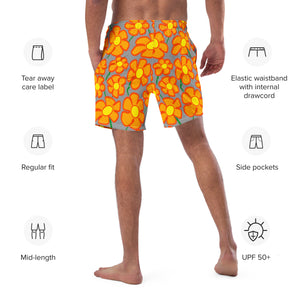 Orangeflower on Med Gray - Men's Swim Trunks (Unisex Board Shorts)