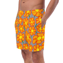 Load image into Gallery viewer, Orangeflower on Med Gray - Men&#39;s Swim Trunks (Unisex Board Shorts)
