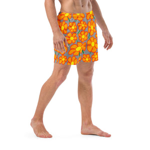 Orangeflower on Med Gray - Men's Swim Trunks (Unisex Board Shorts)
