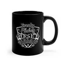 Load image into Gallery viewer, Freaky Flukey Arsey Aussie - Black Mug 11oz
