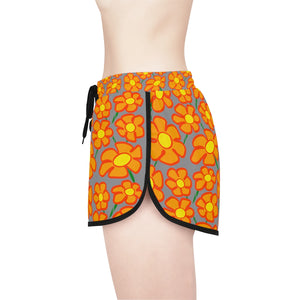 Orangeflower Pattern on Med Gray - Women's Relaxed Shorts (AOP)