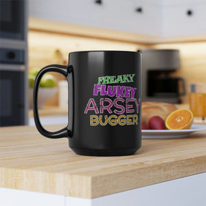 Freaky Flukey Arsey Bugger V4 (distressed) - Black Mug 15oz